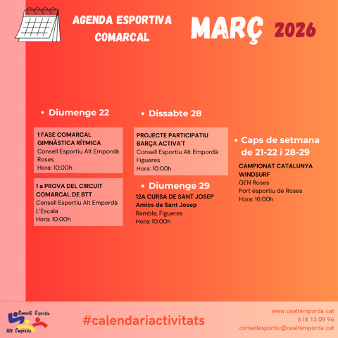 AGENDA ESPORTIVA COMARCAL 2026