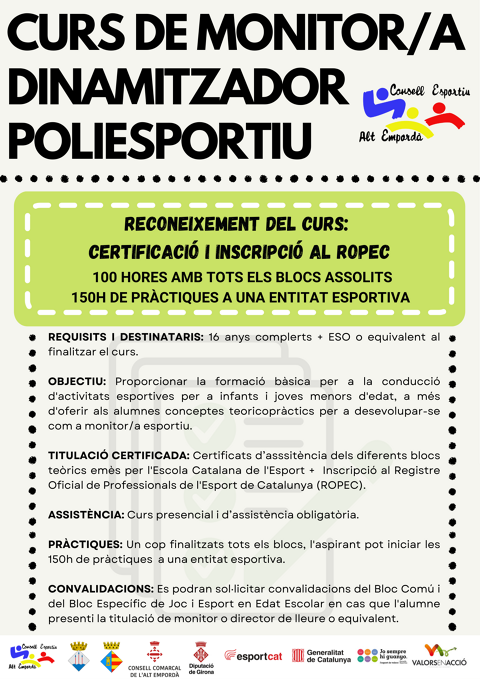 CURS DE MONITOR/A DINAMITZADOR POLIESPORTIU MAIG - JUNY 2026